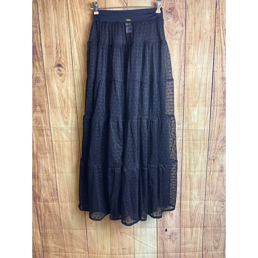 Turcua Swimwear Cover Up Lace Flowy Skirt Black Size S